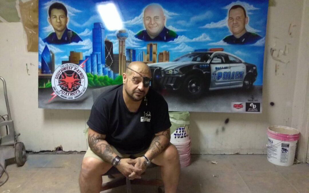 Guy paints Kick Ass Memorial for fallen Dallas Police Officers